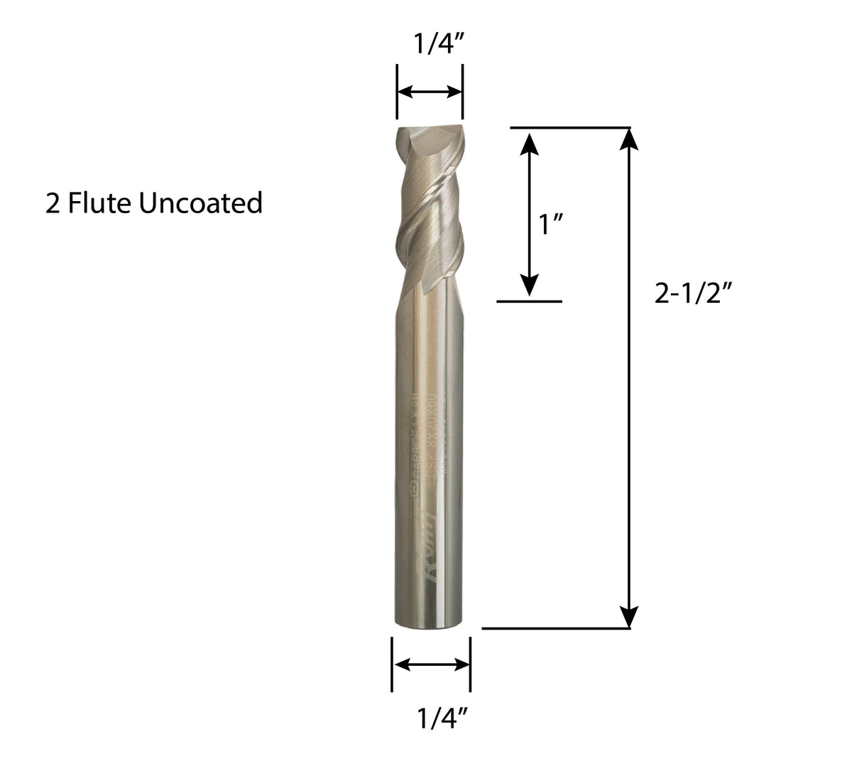 Rohit Solid carbide C-103 Up cut 2 Flute Router Bits Flute diameter 1/4", Flute length 1" X shank diameter 1/4" X total Length 2 -1/2" Uncoated