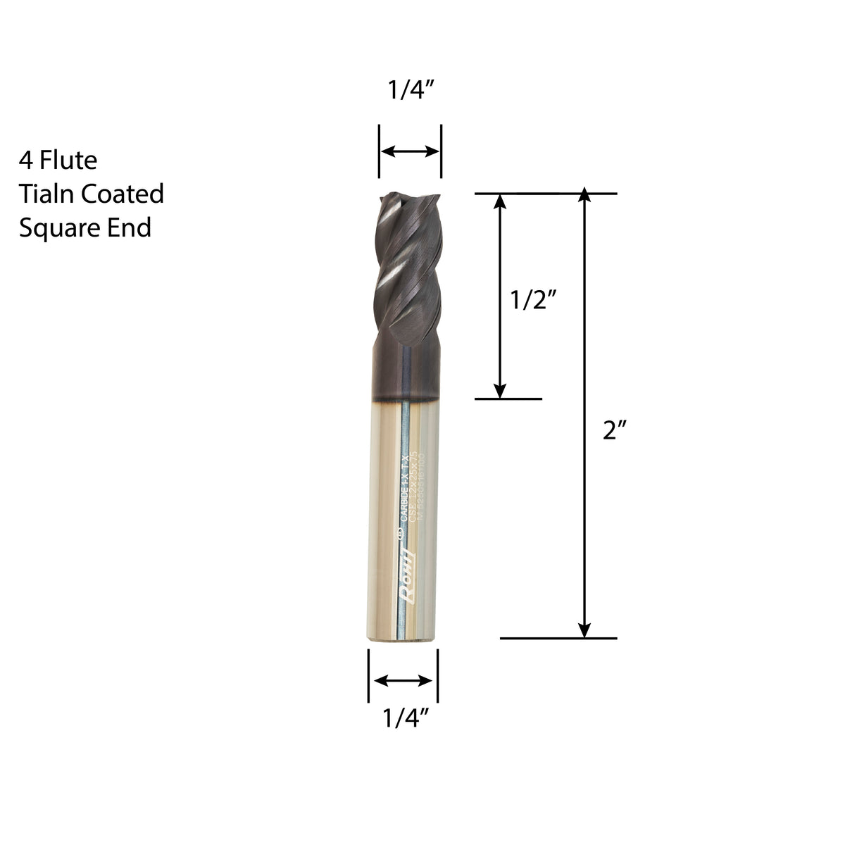 Solid Carbide Square Nose End Mills 1/4" Cut Diameter and 2" OAL