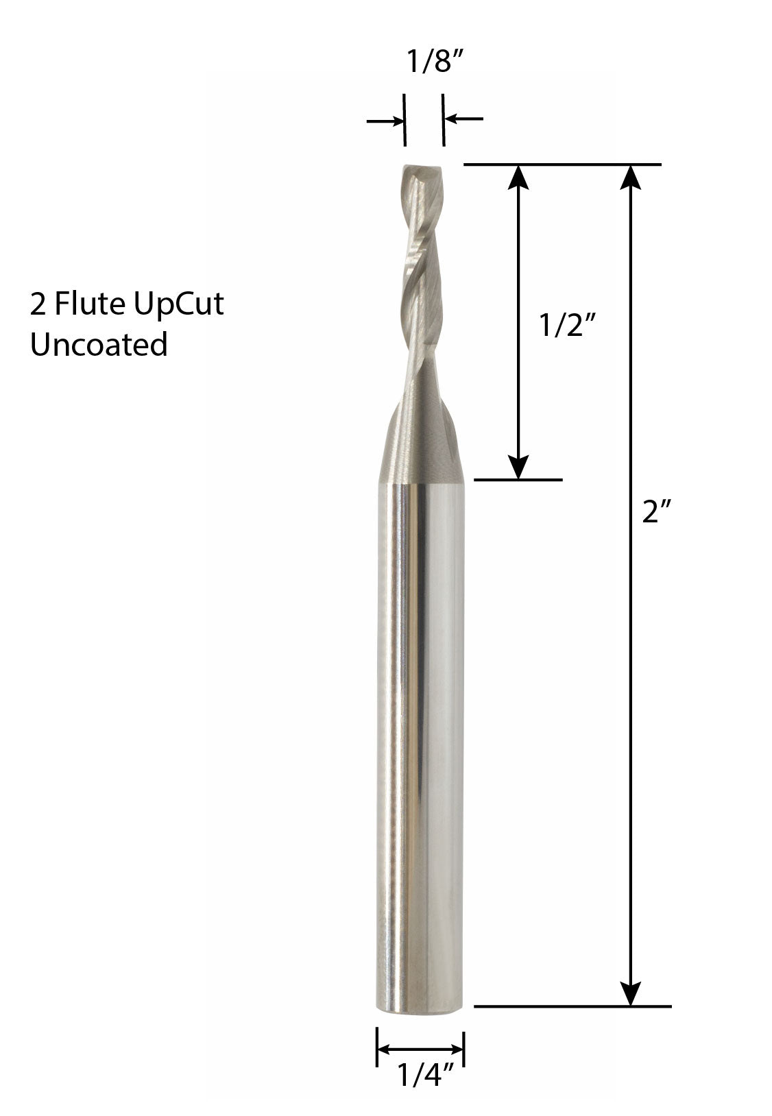 Rohit Solide carbide C-103 Up Cut 2 Flute Spiral Router Bits Flute Diameter 1/8" x Shank Diameter 1/4" X Total Length 2" Uncoated for Wood, Plastics, MDF