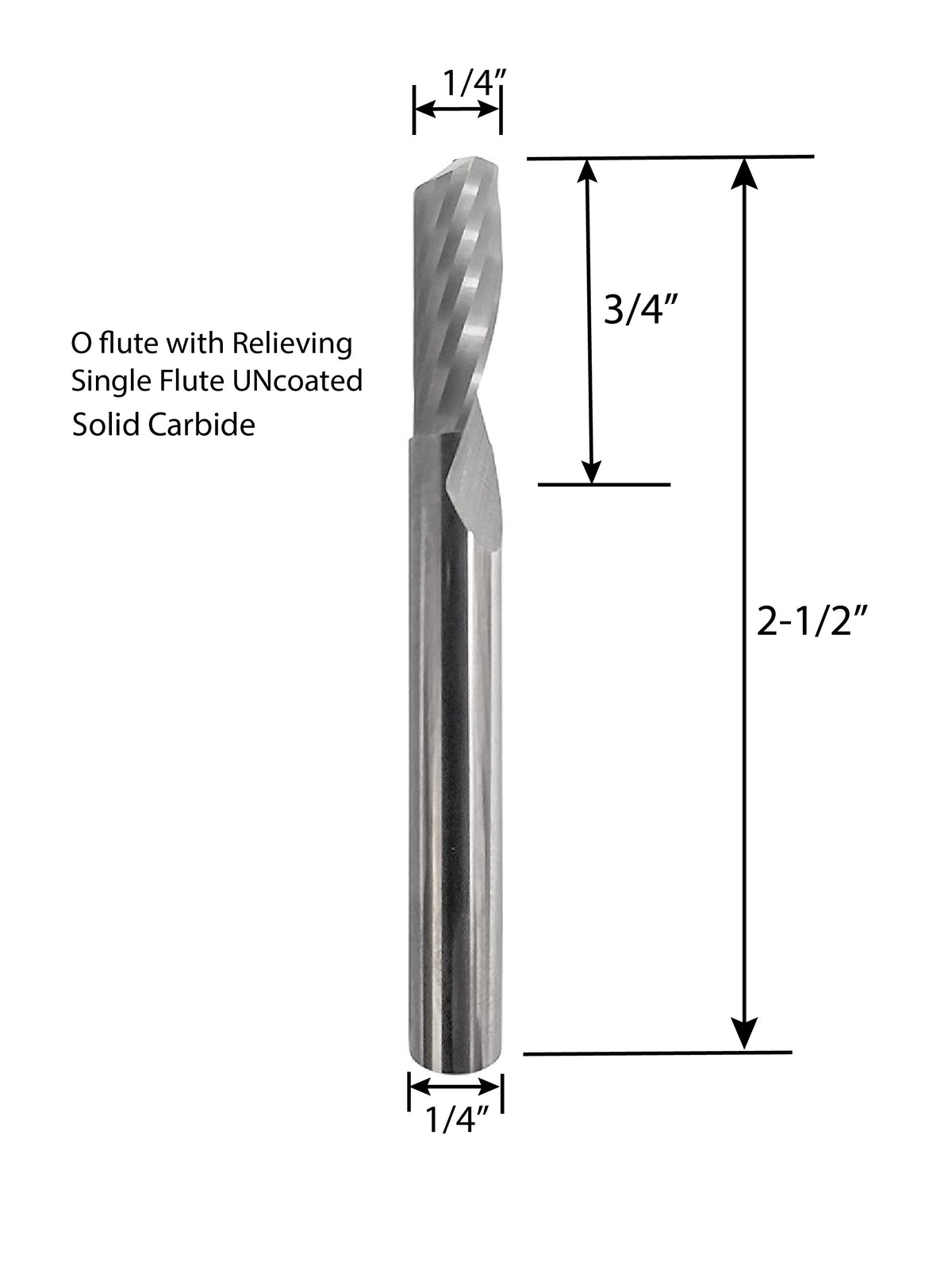 Rohit O Flute Up Cut 1/4 inch Solid Carbide End Mill Single Flute Spiral CNC Router Bit 1/4 inch Shank for Aluminum and Acrylic Cutting