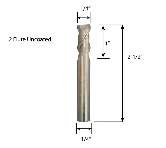 Rohit Solid carbide C-103 Up cut 2 Flute Router Bits Flute diameter 1/4", Flute length 1" X shank diameter 1/4" X total Length 2 -1/2" Uncoated