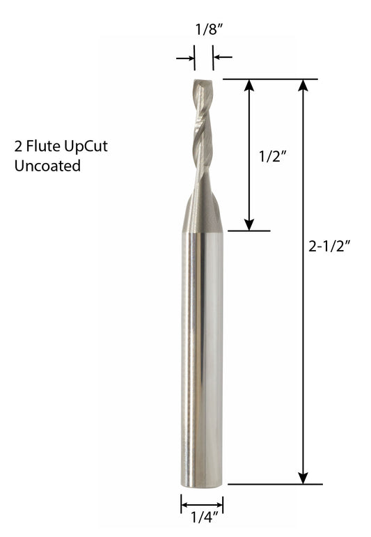 Rohit Solid carbideC-103 Up Cut 2 Flute Spiral Router Bits Flute Diameter 1/8" x Shank Diameter 1/4" X Total Length 2-1/2" Uncoated for Wood, Plastics, MDF