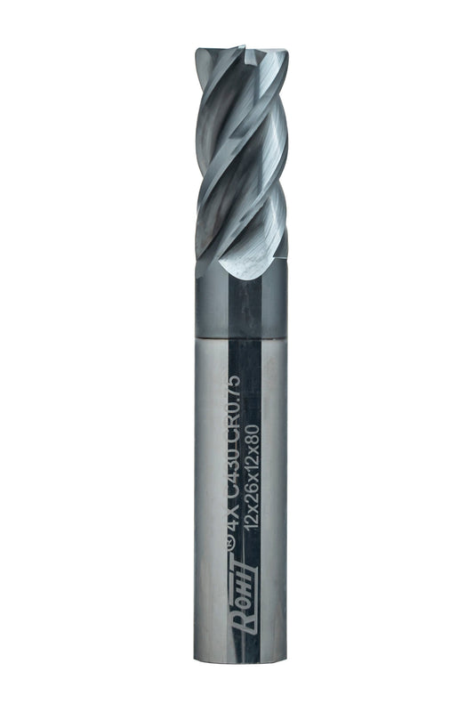 Falcon tool 4 Flute C-330 Solid Carbide Ultra Micro Grain Square Nose Variable Helix End Mills 1/2" Cut Dia x 1" LOC x 1/2" Shank x3" OAL Corner Radius 0.015"