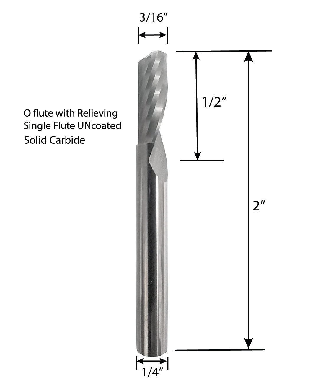 Rohit O Flute Up Cut 3/16 inch Solid Carbide End Mill Single Flute Spiral CNC Router Bit 1/4 inch Shank for Aluminum and Acrylic Cutting