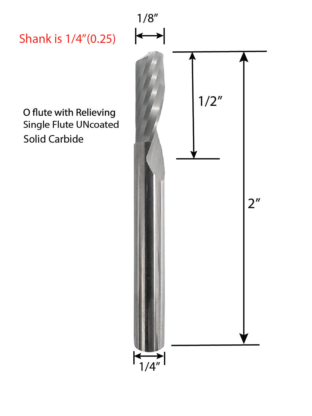 Rohit O Flute Up Cut 1/8 inch Solid Carbide End Mill Single Flute Spiral CNC Router Bit 1/4 inch Shank for Aluminum and Acrylic Cutting
