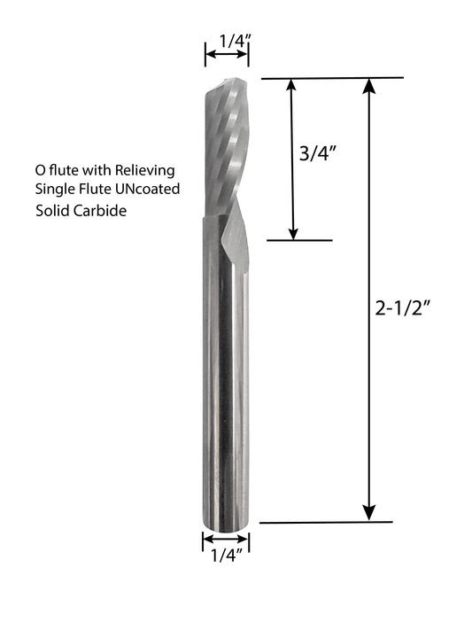 Rohit O Flute Up Cut 1/4 inch Solid Carbide End Mill Single Flute Spiral CNC Router Bit 1/4 inch Shank for Aluminum and Acrylic Cutting