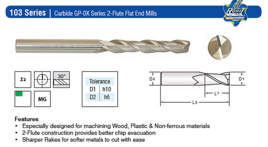 Rohit Solid carbide C-103 Up cut 2 flute cutter Flute Diameter 3/8" and Shank Diameter 1/2" Uncloated